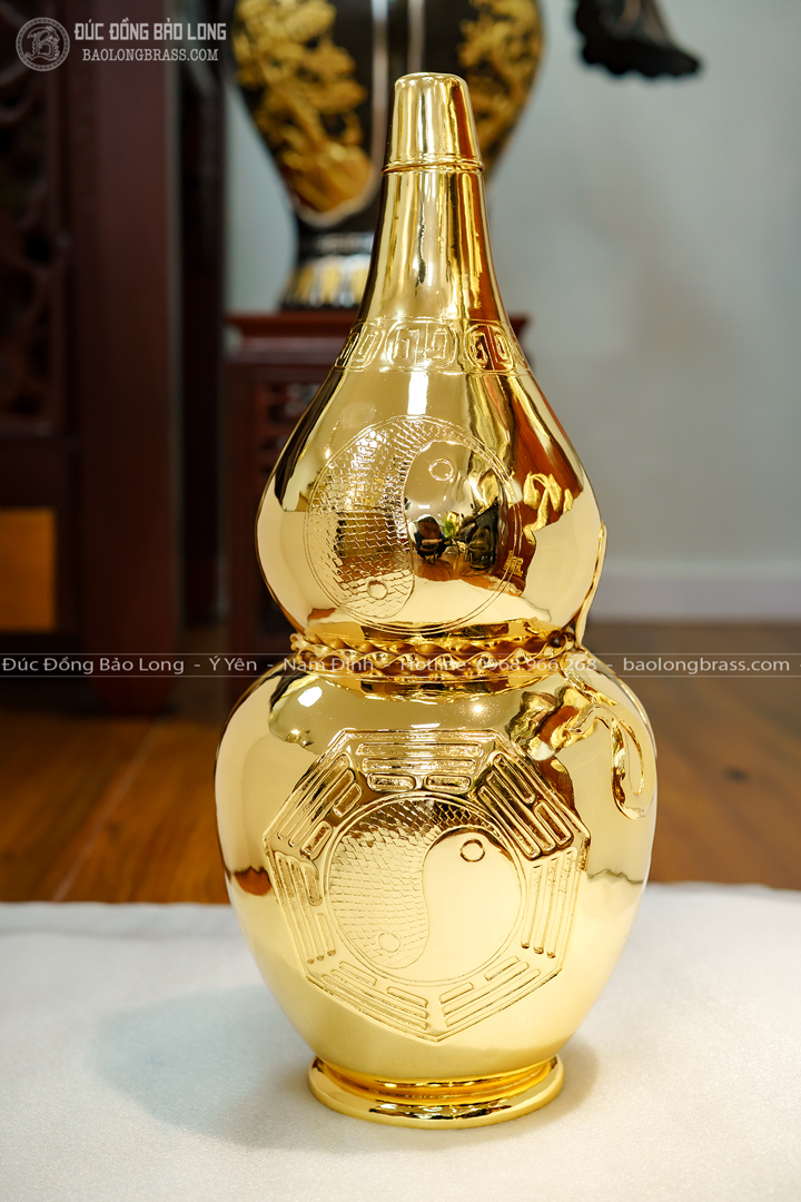 Hồ Lô Bát Quát Phong Thủy Bằng Đồng Mạ Vàng 24K Cao 57Cm