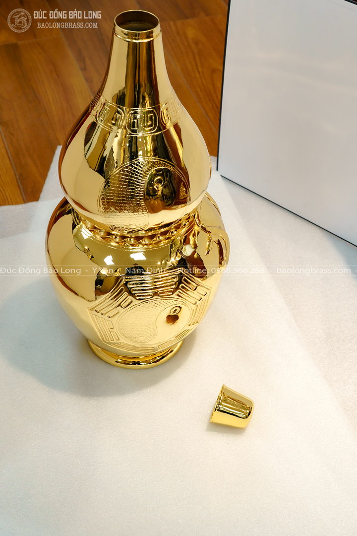 Hồ Lô Bát Quát Phong Thủy Bằng Đồng Mạ Vàng 24K Cao 57Cm