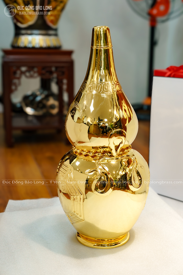 Hồ Lô Bát Quát Phong Thủy Bằng Đồng Mạ Vàng 24K Cao 57Cm
