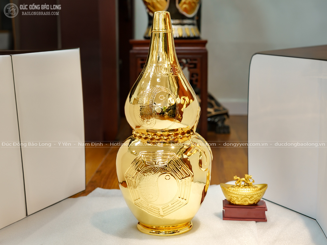 hồ lô bát quái bằng đồng vàng mạ vàng 24k cao 57cm