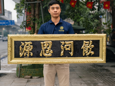 Đại Tự Ẩm Hà Tư Nguyên Chữ Nho Bằng Đồng Kích thước 1m33