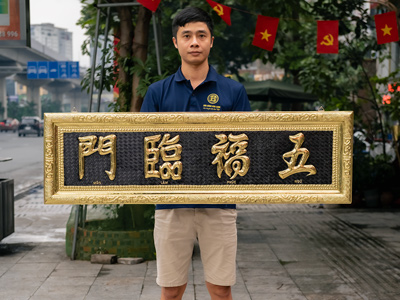 Đại Tự Ngũ Phúc Lâm Môn Chữ Nho Bằng Đồng Kích Thước 1m33