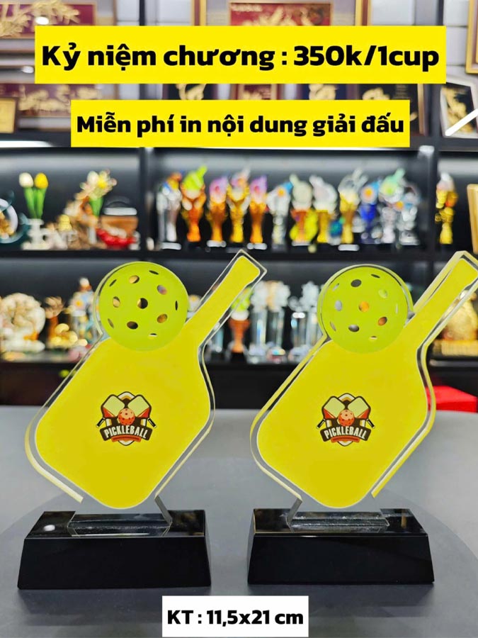 Kỷ Niệm Chương Pha Lê Pickleball Cao 21cm