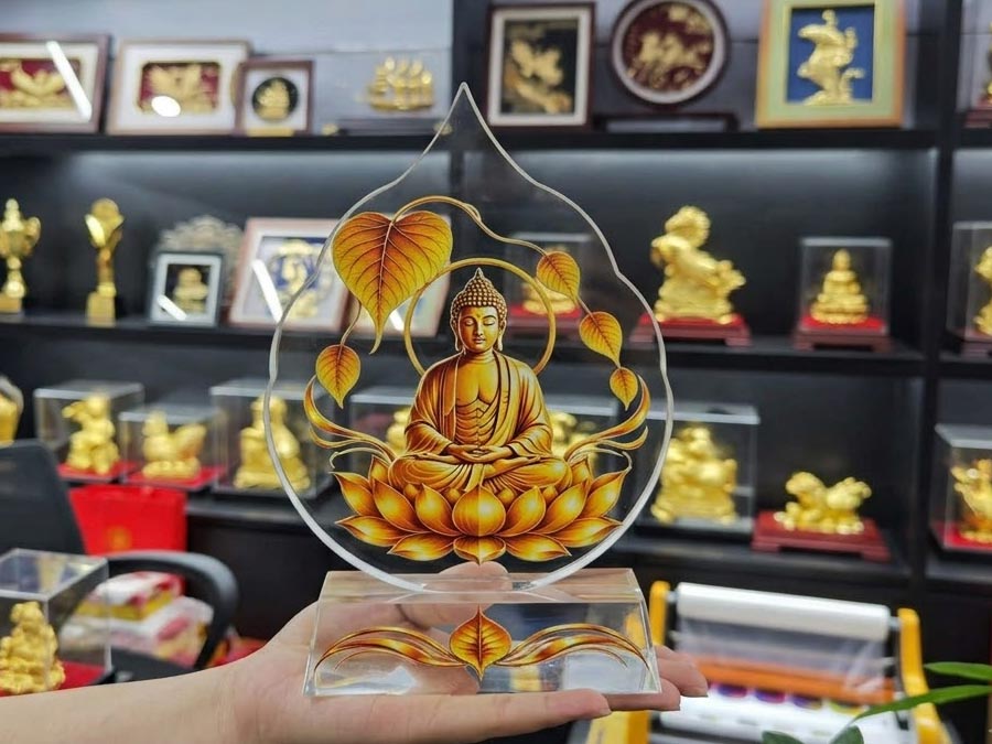 Quà Tặng Lá Bồ Đề Pha Lê KT 14cm x 20.5cm