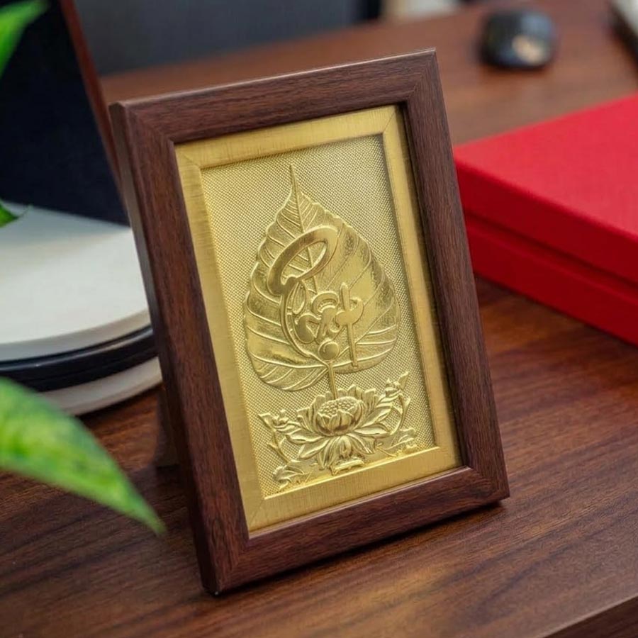 Tranh Để Bàn Lá Đề Chữ Phật Bằng Đồng Khổ 20cm x 25cm