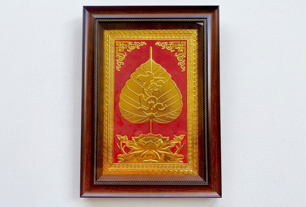 Quà Tặng Tranh Chữ Lộc Lá Bồ Đề Bằng Đồng Dát Vàng 40cm x 55cm