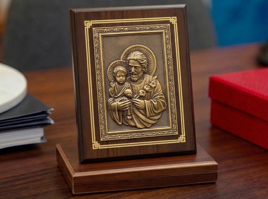 Tranh Giuse Bế Chúa Bằng Đồng Khổ Dọc 20x25