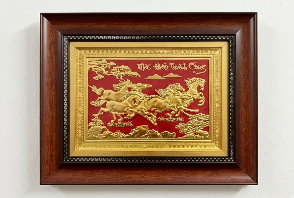 Tranh Mã Đáo Thành Công Bằng Đồng Dát Vàng Khổ 28cm x 35cm