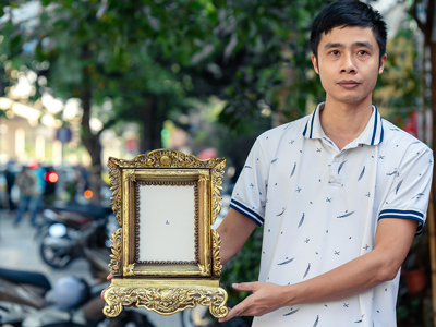 Khung Ảnh Thờ Bằng Đồng Hun Giả Cổ Cao 41Cm