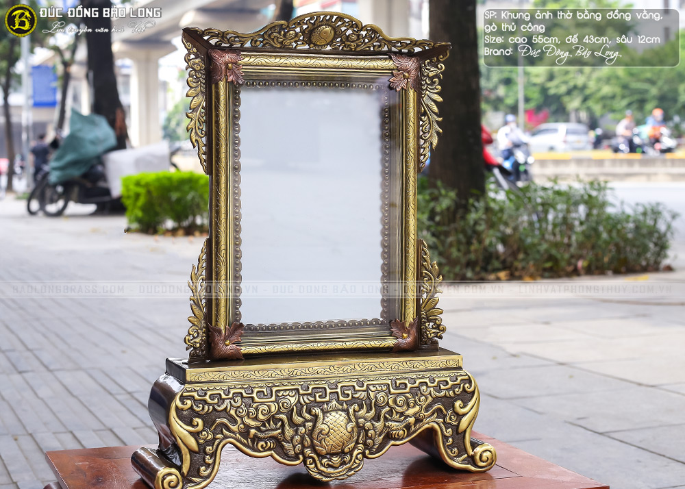 khung ảnh thờ đồng vàng cao 55cm màu giả cổ