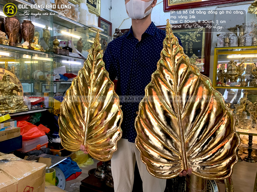 lá bồ đề bằng đồng mạ vàng 24k cao 50cm