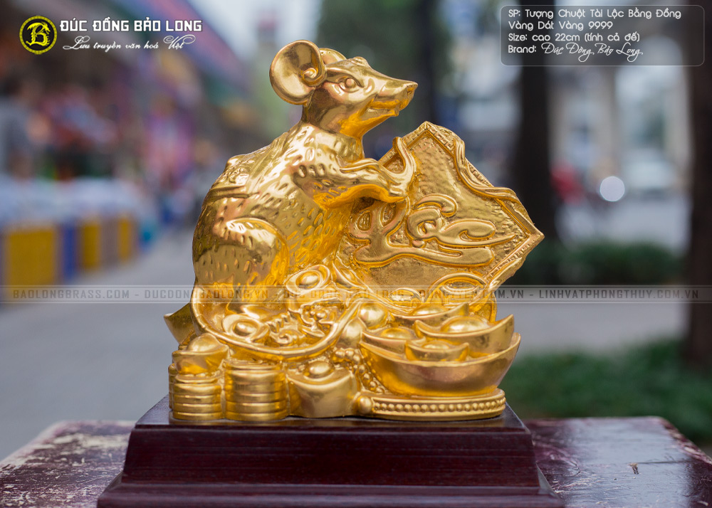 tượng chuột tài lộc bằng đồng cao 22cm dát vàng 9999
