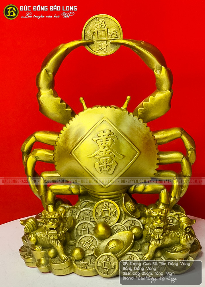 Tượng Cua Bệ Tiền Dâng Vàng Bằng Đồng Cao 25cm