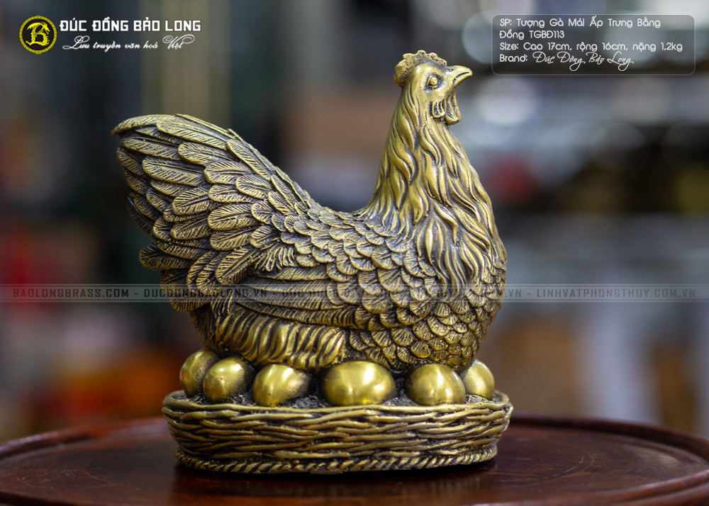 tượng gà mái ấp trứng bằng đồng cao 17cm