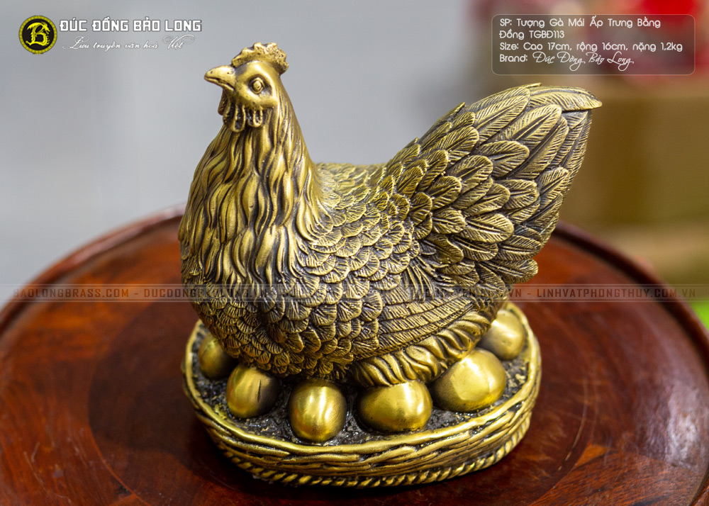 tượng gà mái ấp trứng bằng đồng cao 17cm