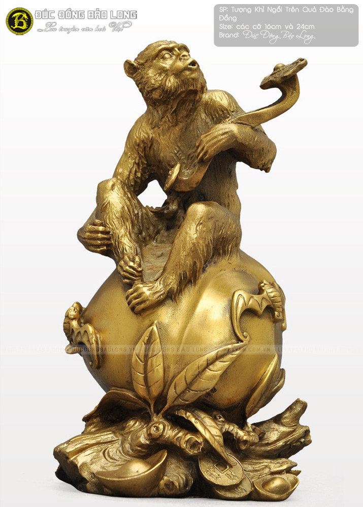 tượng khỉ ngồi trên quả đào bằng đồng