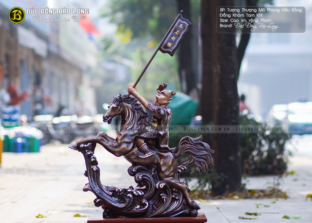 tượng Thượng Mã Phong Hầu bằng đồng khảm tam khí cao 1m