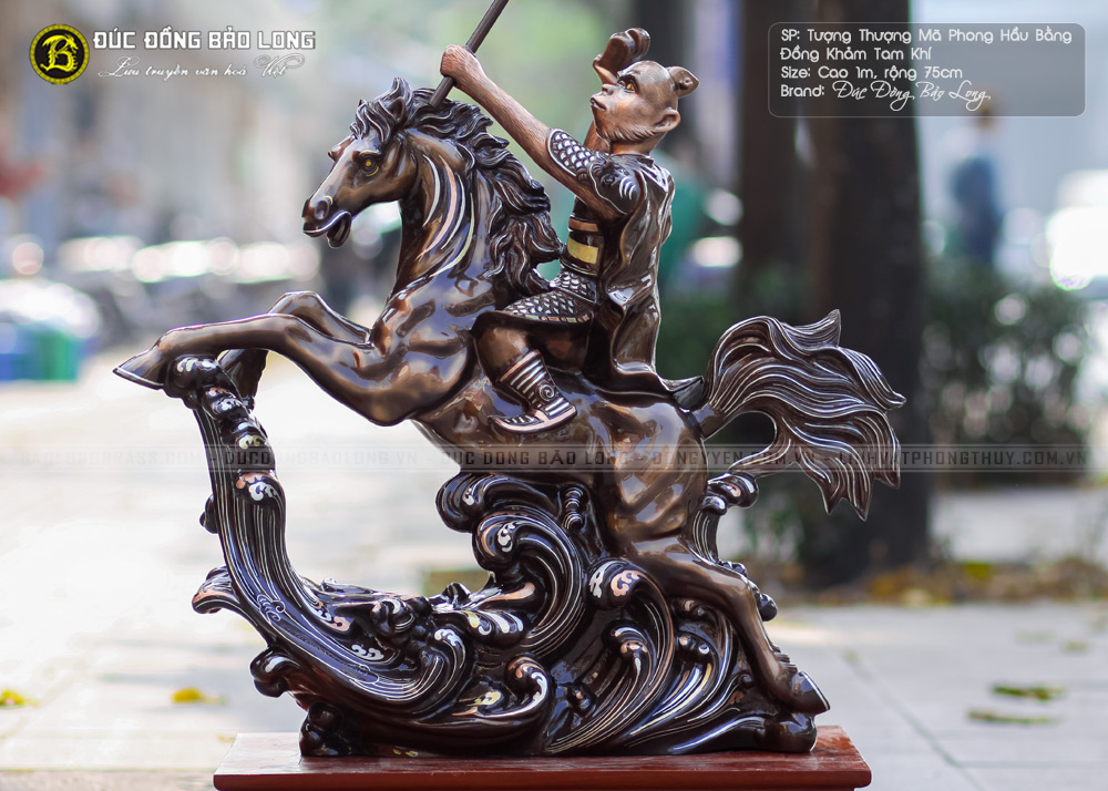 tượng Thượng Mã Phong Hầu bằng đồng khảm tam khí cao 1m