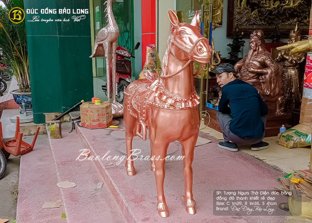 tượng ngựa thờ điện đúc đồng đỏ thanh khiết cao 1m29