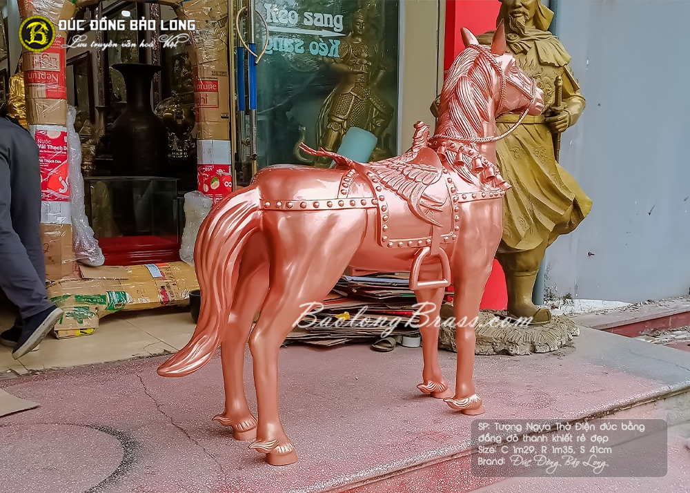 tượng ngựa thờ điện đúc đồng đỏ cao 1m29