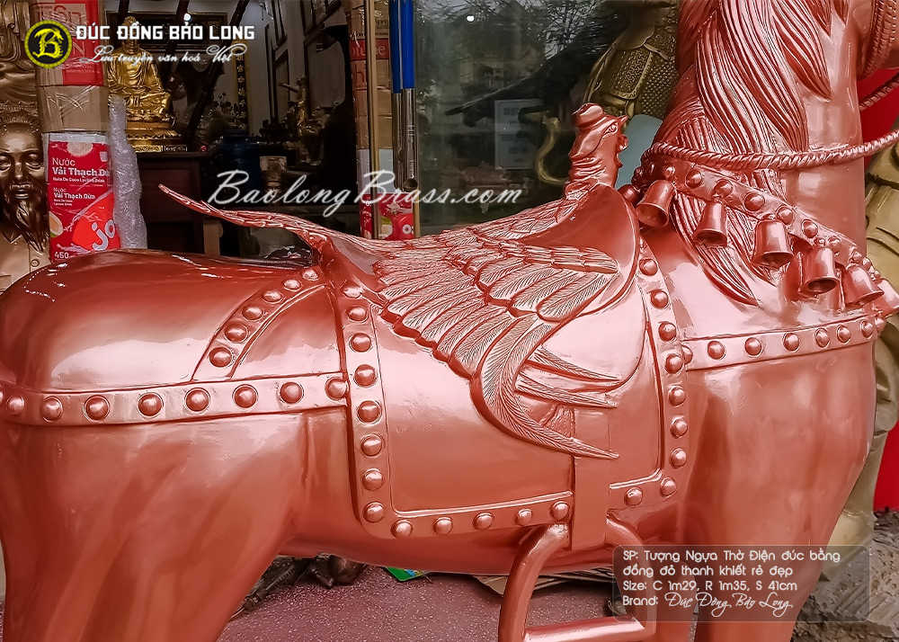 tượng ngựa thờ điện đúc đồng đỏ thanh khiết cao 1m29