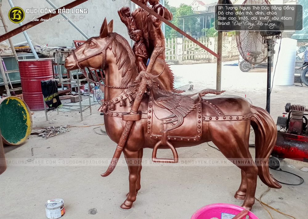 tượng ngựa thờ đồng đỏ cao 1m35 đúc thủ công