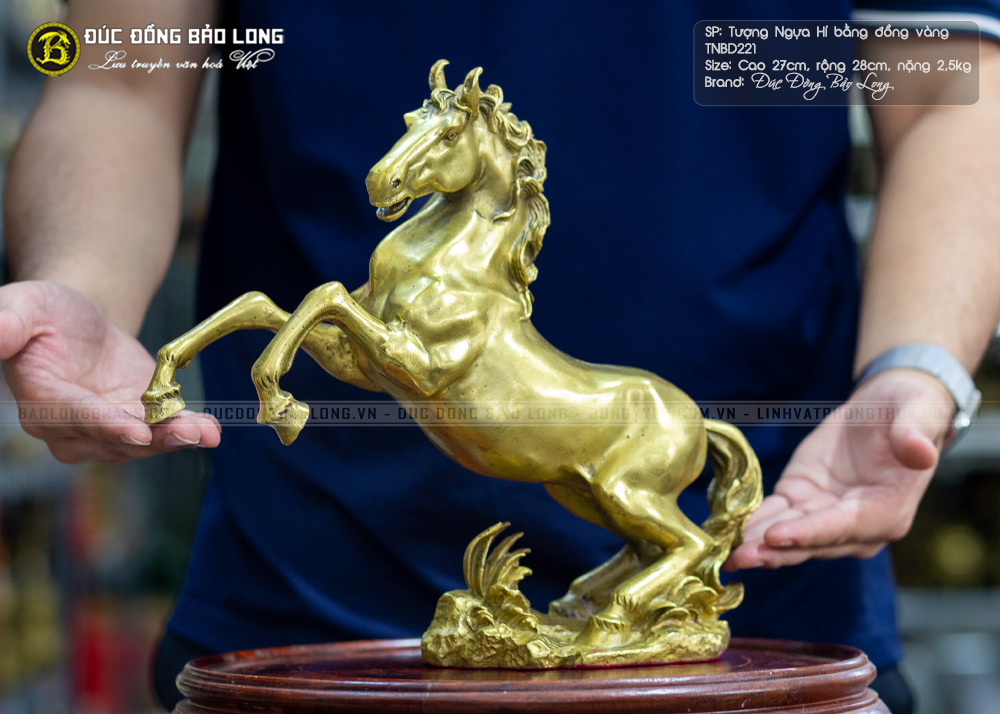 Ngựa Hí Bằng Đồng Vàng Cao 27cm - TNBD221 3