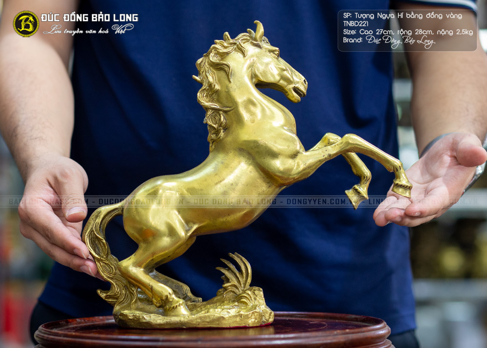 Ngựa Hí Bằng Đồng Vàng Cao 27cm - TNBD221 5