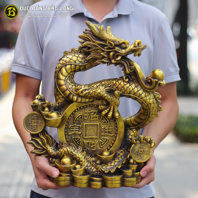 Tượng Rồng Cuốn Tiền Bằng Đồng Cao 40cm - TRPT470