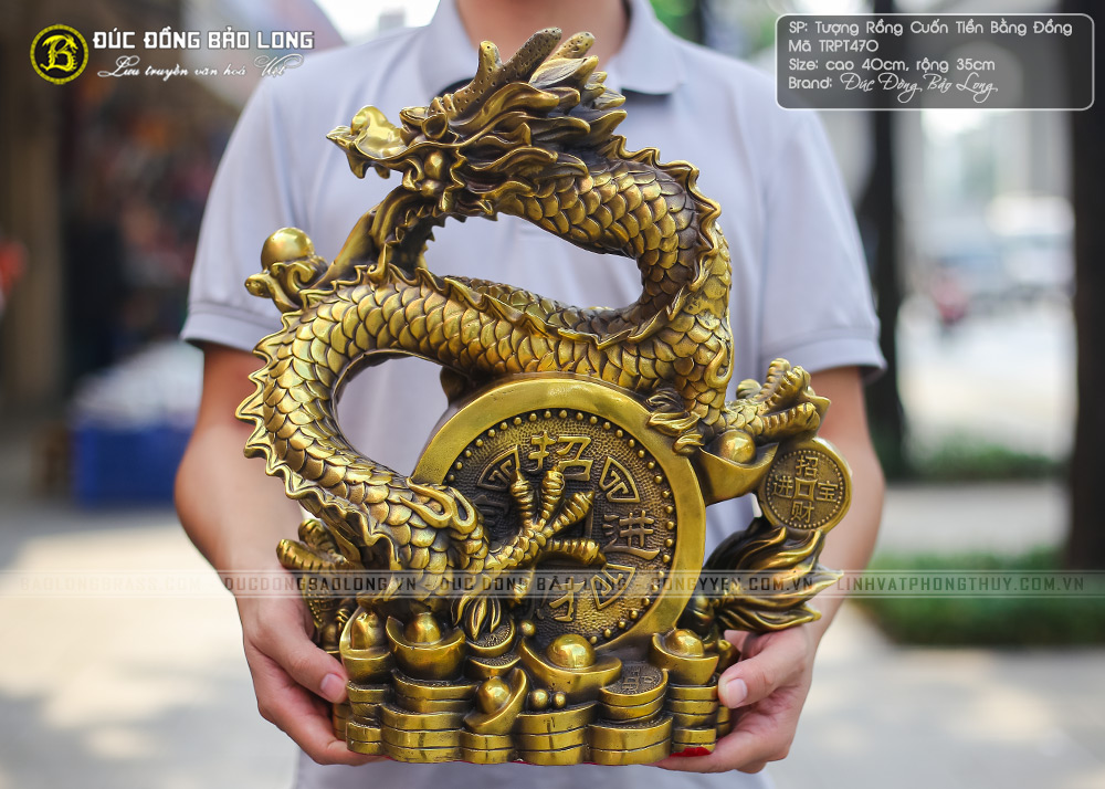 Tượng Rồng Cuốn Tiền Bằng Đồng Cao 40cm - TRPT470 5
