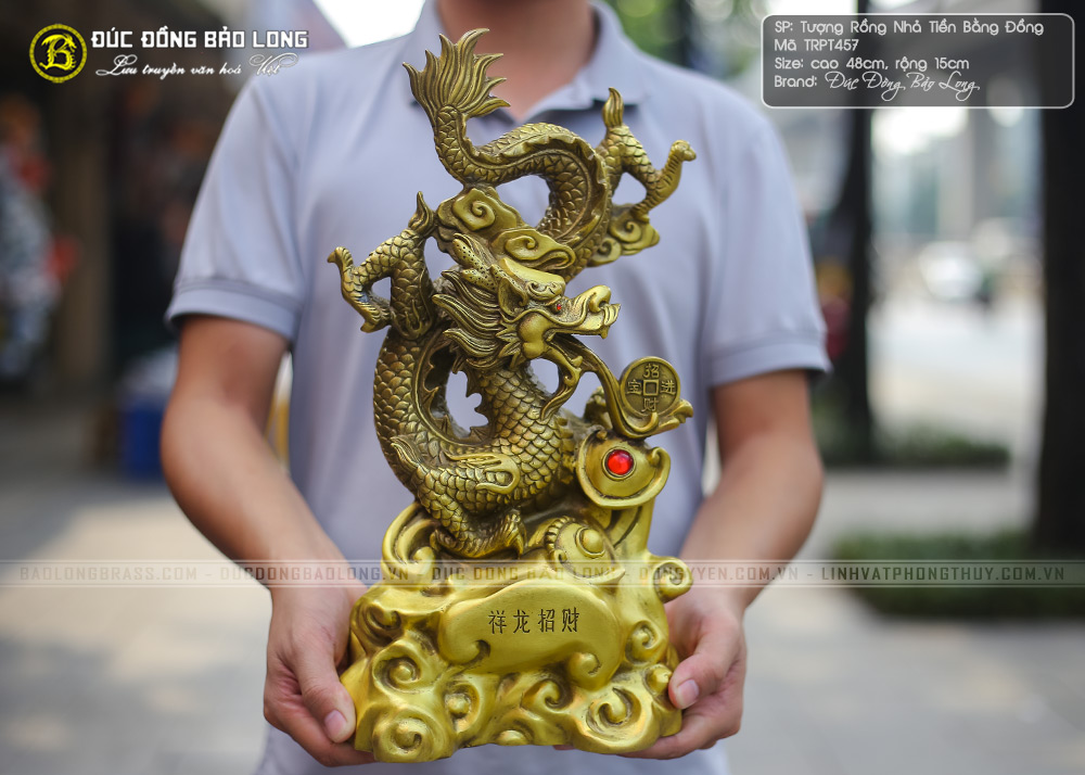 Tượng Rồng Nhả Tiền Bằng Đồng Cao 48cm - TRPT457 2