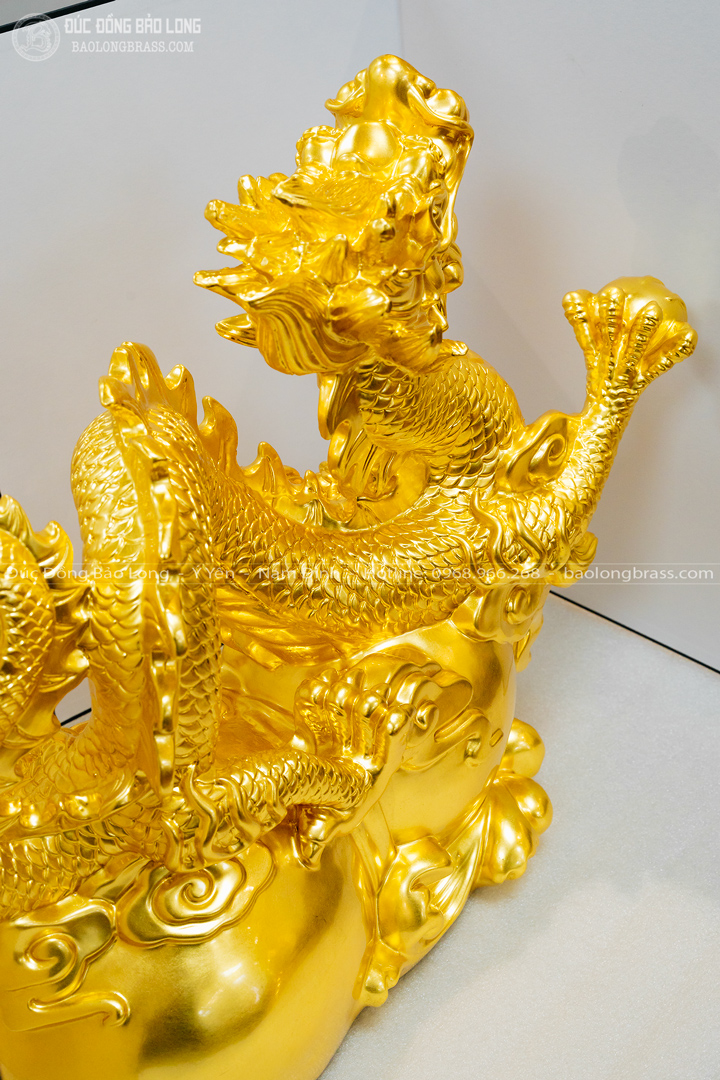 Tượng Rồng Cưỡi Hồ Lô Phong Thuỷ bằng đồng dát vàng 9999 7 Tượng rồng cưỡi hồ lô phong thuỷ bằng đồng dát vàng 9999