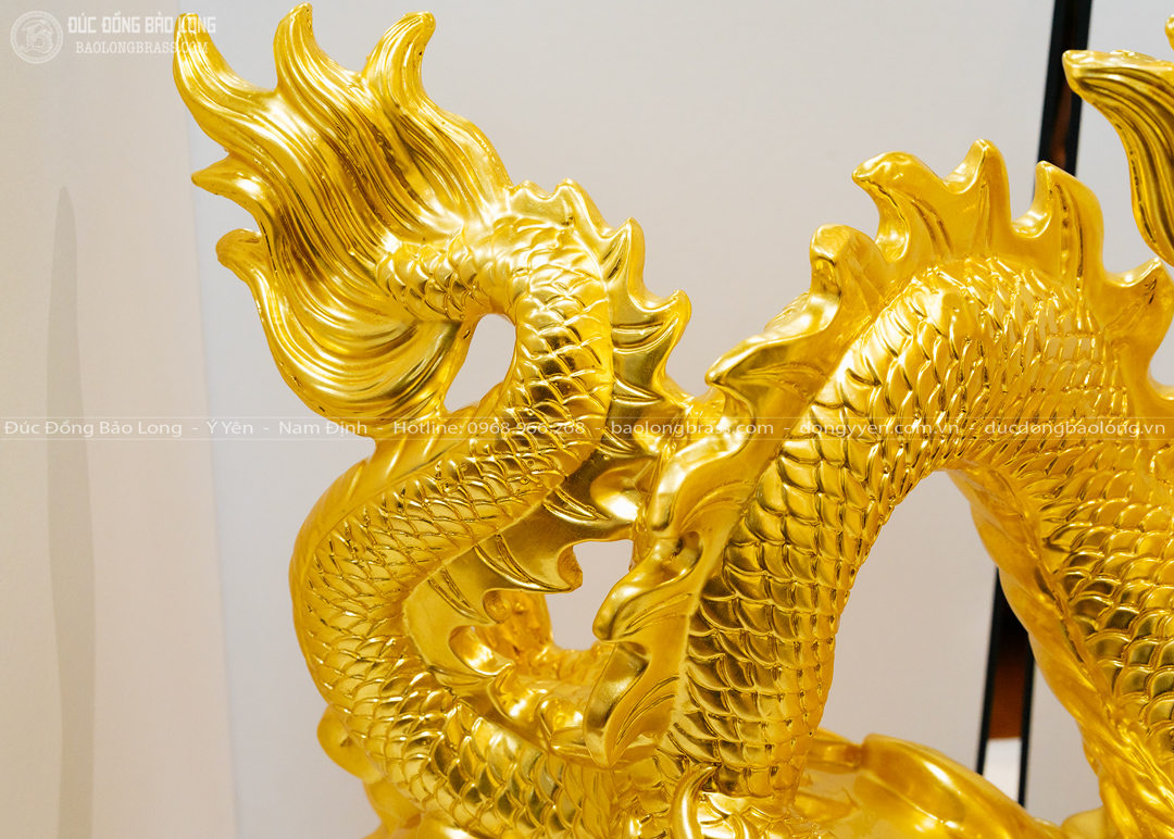 tượng rồng cưỡi hồ lô phong thủy bằng đồng dát vàng dài 52cm