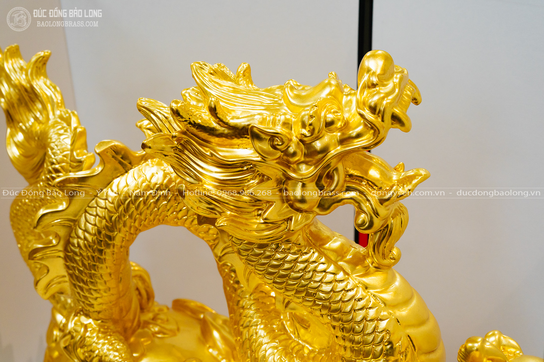tượng rồng cưỡi hồ lô phong thủy bằng đồng dát vàng dài 52cm