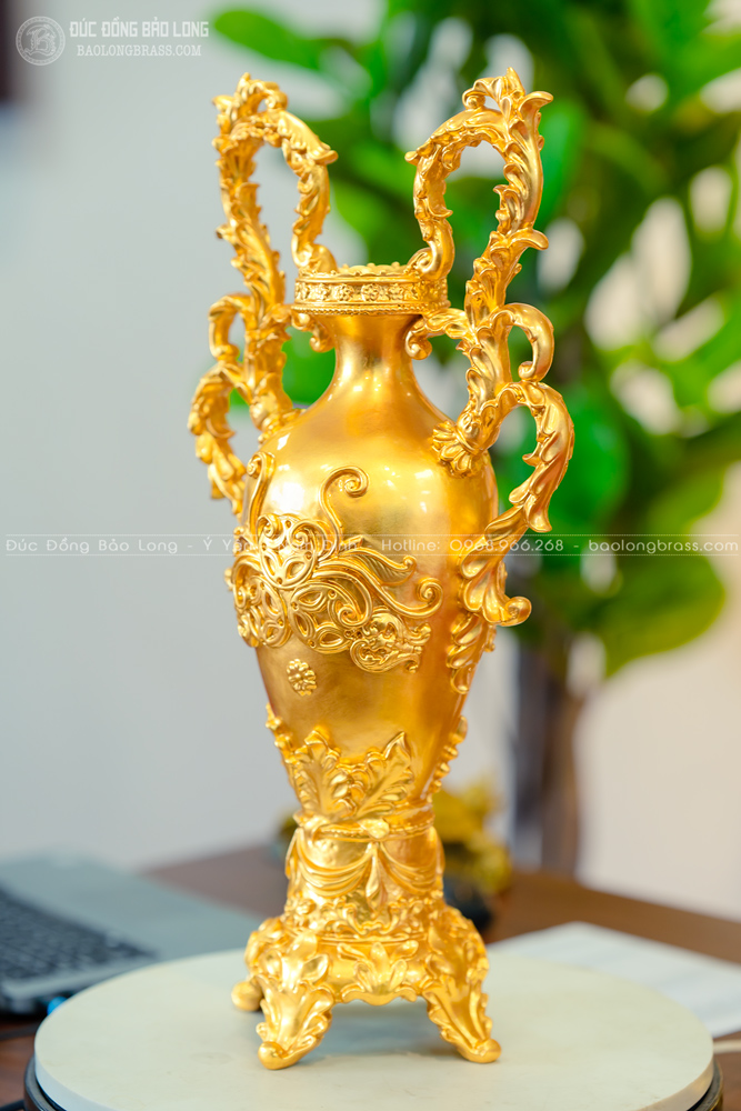 Lọ Hoa Bằng Đồng Tân Cổ Điển Dát Vàng 24K Cao 48Cm