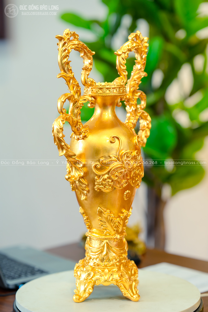 Lọ Hoa Bằng Đồng Tân Cổ Điển Dát Vàng 24K Cao 48Cm