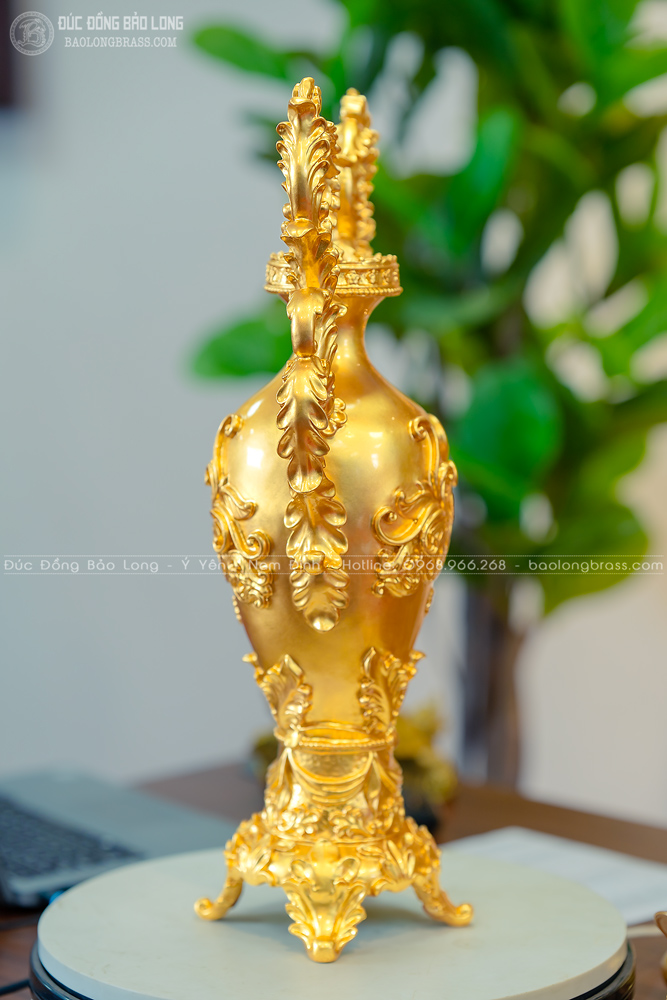 Lọ Hoa Bằng Đồng Tân Cổ Điển Dát Vàng 24K Cao 48Cm