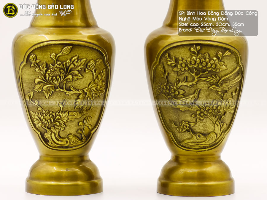 Bình Hoa Bằng Đồng Đúc Công Nghệ Vàng Đậm 3 bình hoa bằng đồng đúc công nghệ vàng đậm