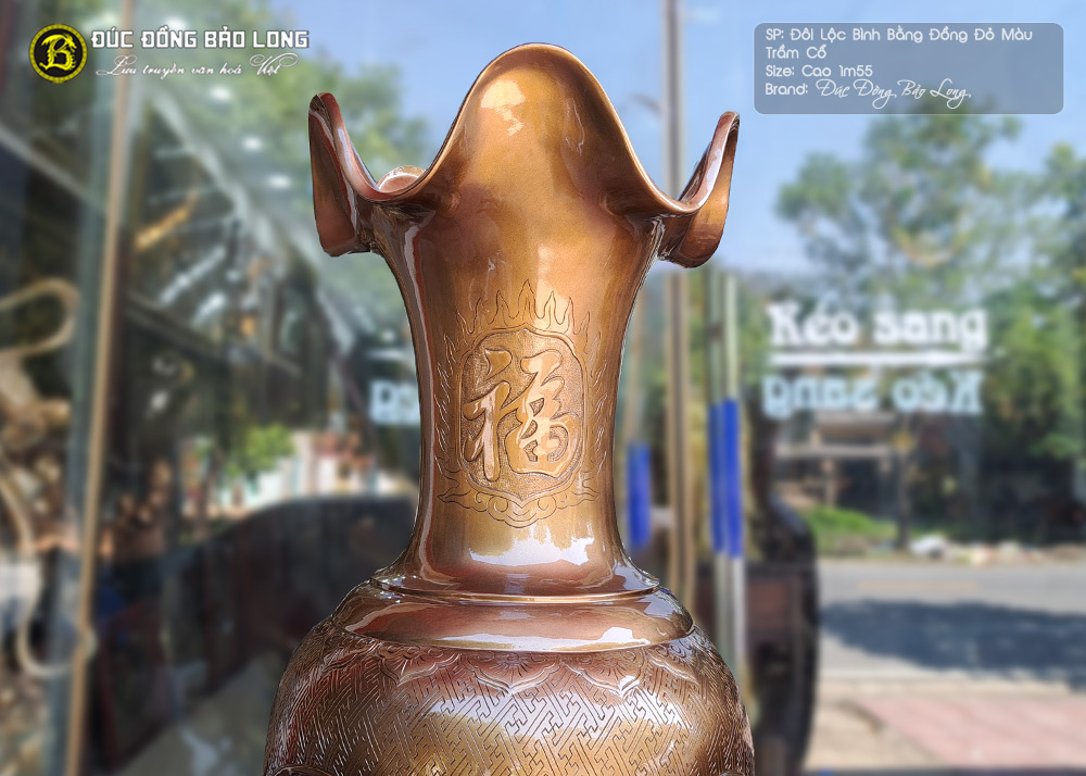 đôi lộc bình bằng đồng đỏ cao 1m55