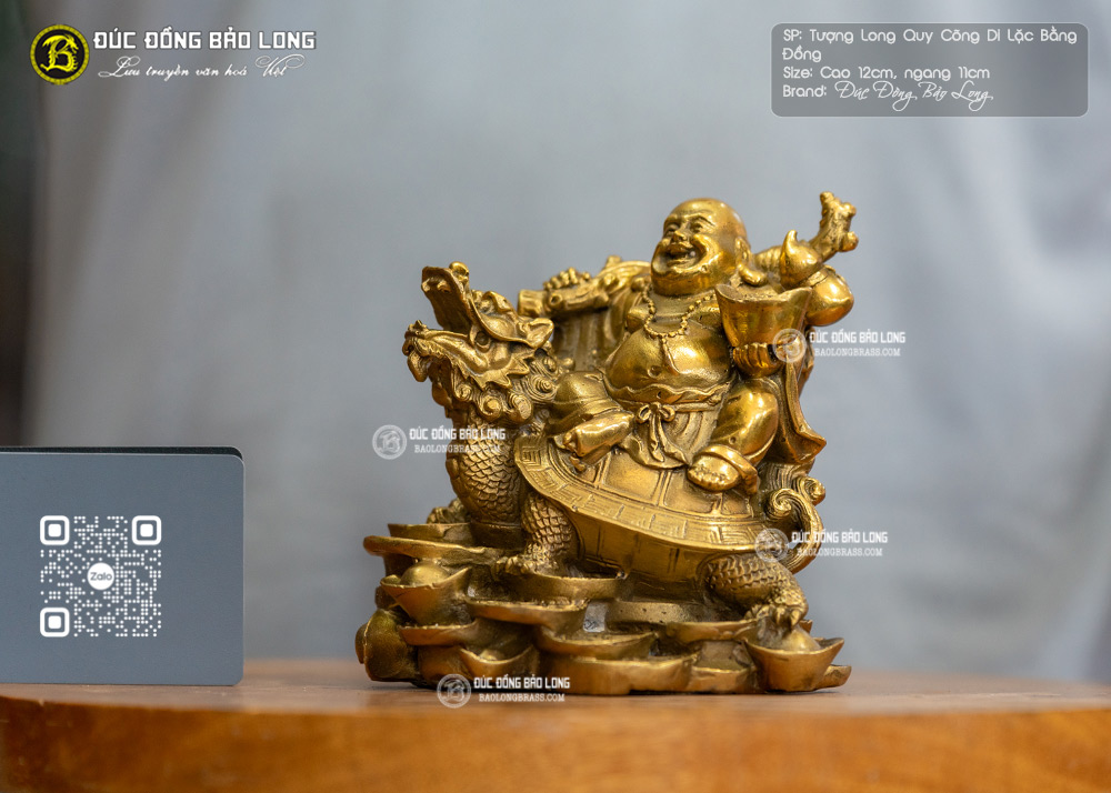 Tượng Phật Di Lặc Cưỡi Long Quy Bằng Đồng Cao 12cm