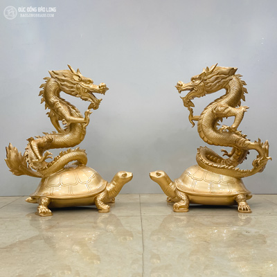 Tượng Long Quy Rùa Cõng Rồng Bằng Đồng Cao 61Cm