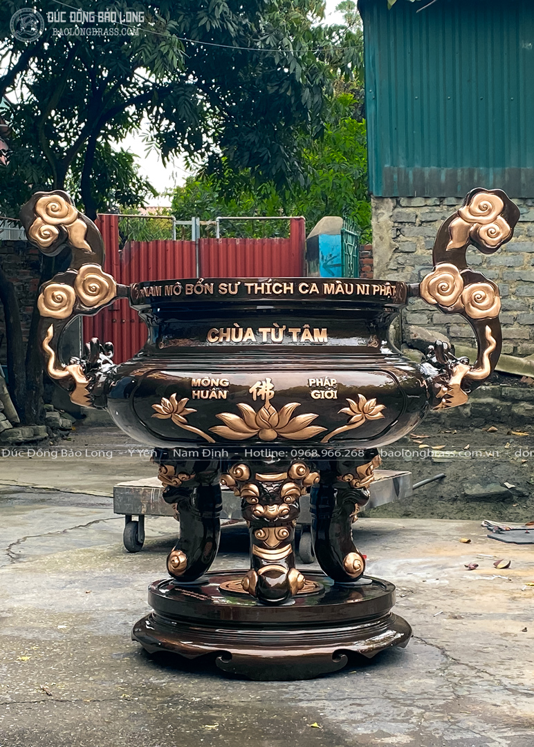 lư hương hoa sen bằng đồng đỏ cao 1m07