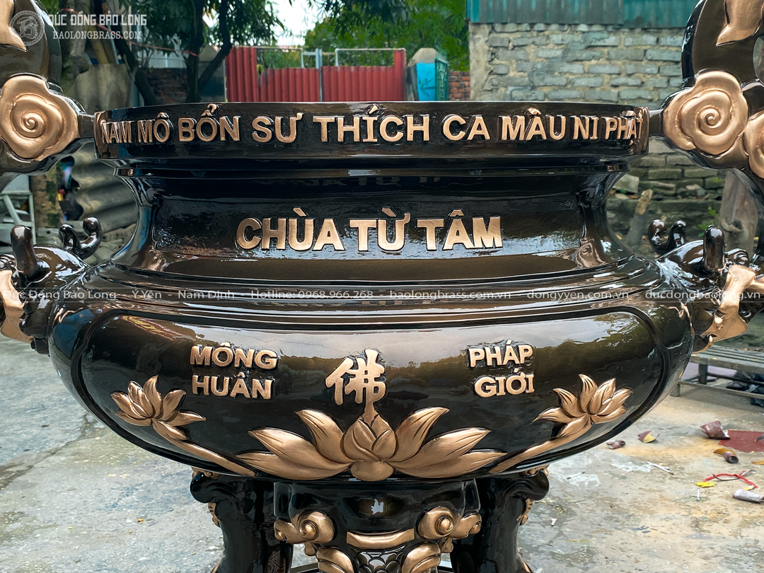 lư hương hoa sen bằng đồng đỏ cao 1m07