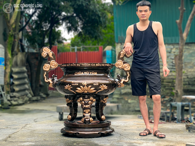 Lư Đồng Hoa Sen Bằng Đồng Đỏ 1m07 Cho Nhà Chùa Ở Buôn Ma Thuột