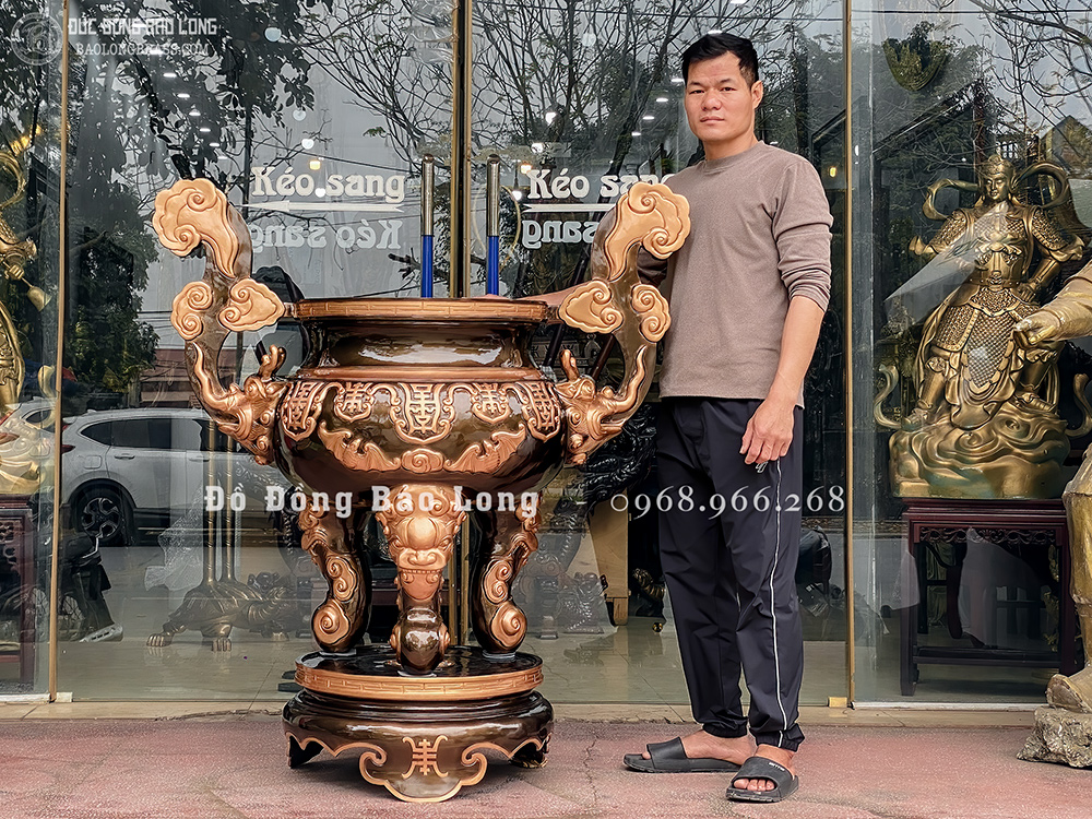 Lư hương đồng cắm nhang Dơi Thọ cao 1m37