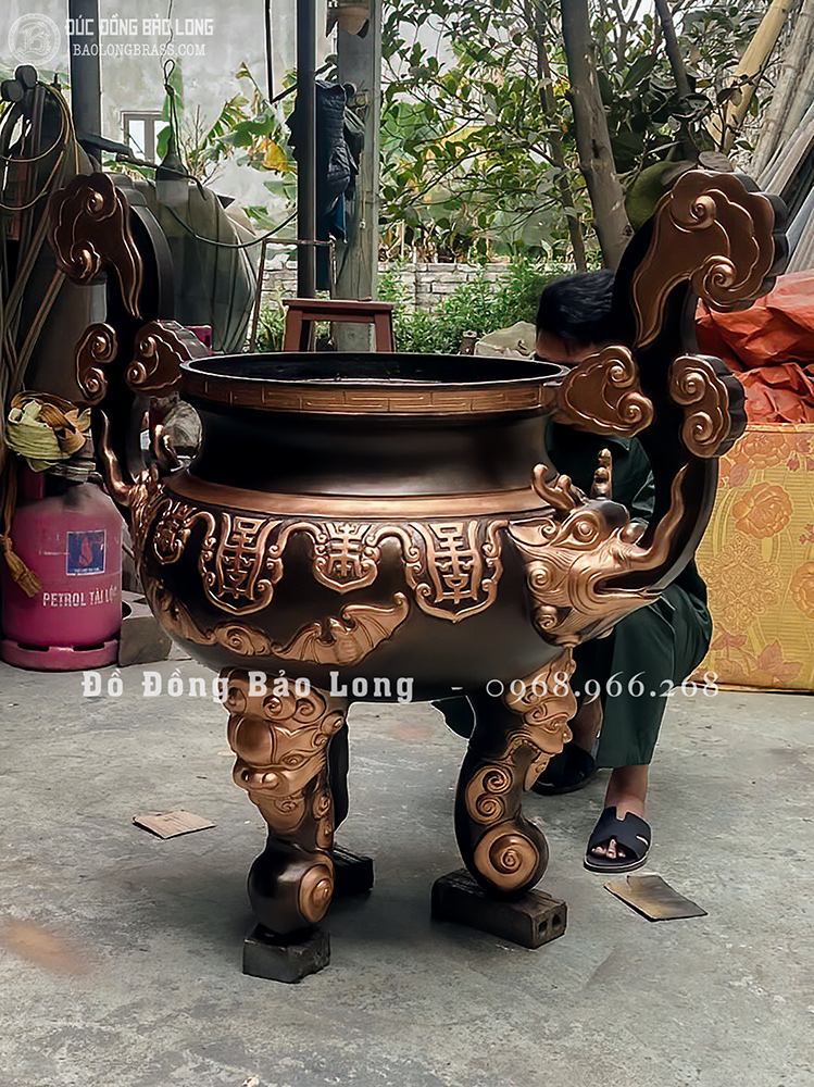 Lư hương đồng cắm nhang Dơi Thọ cao 1m37