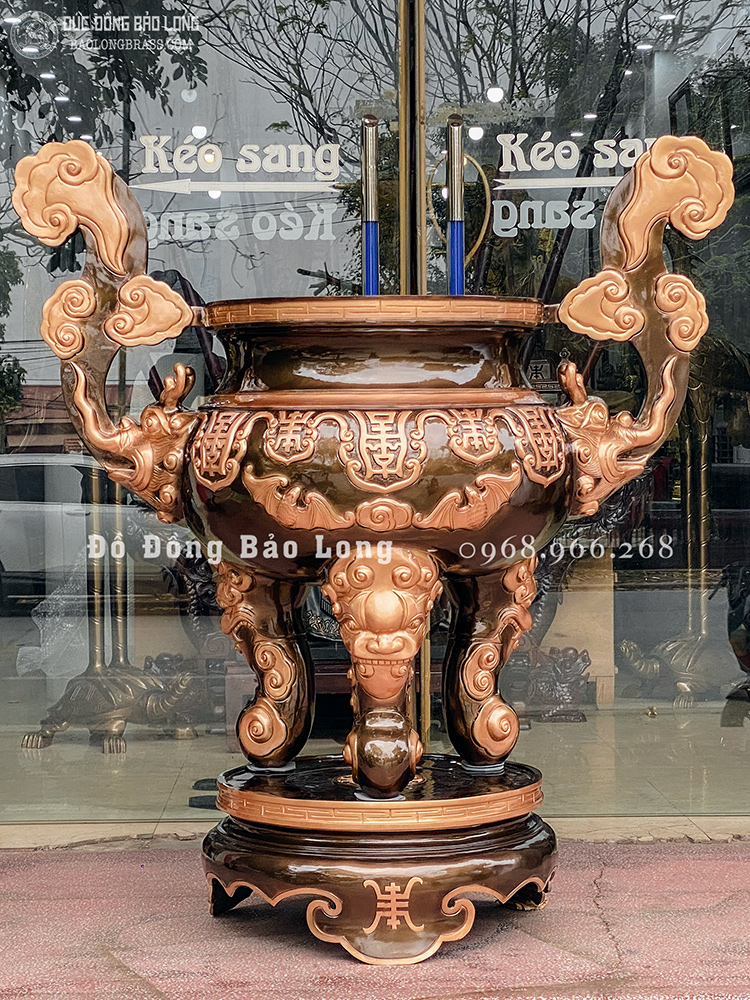 Lư hương đồng cắm nhang Dơi Thọ cao 1m37