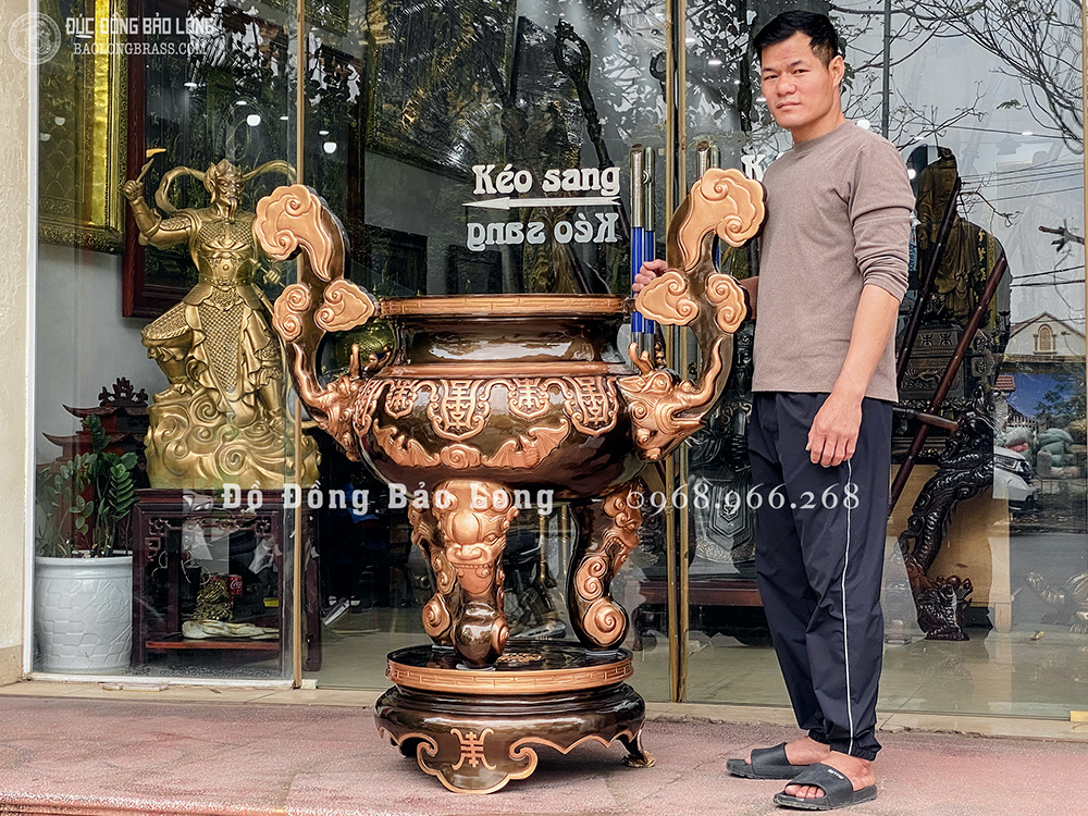 Lư hương đồng cắm nhang Dơi Thọ cao 1m37