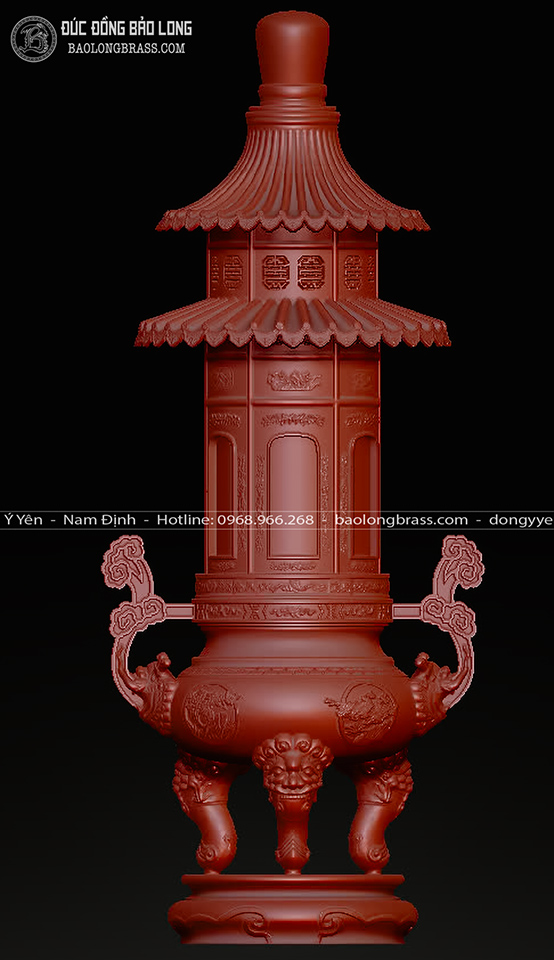 Lư Hương Đồng Đỏ Cao 2m5 Đúc Thủ Công