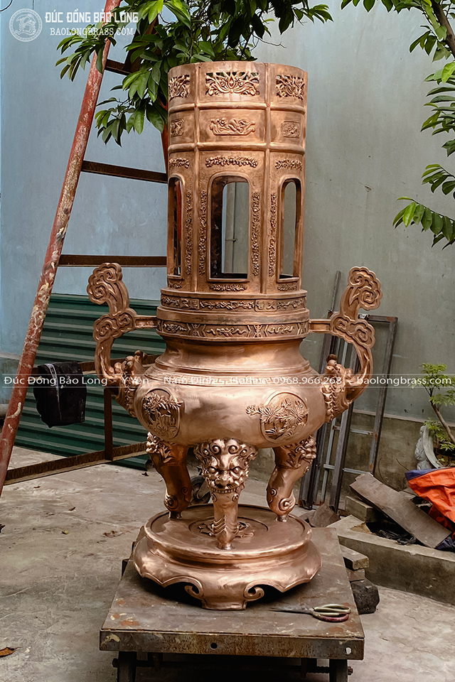 Lư Hương Đồng Đỏ Cao 2m5 Đúc Thủ Công